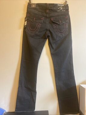 True Religion “RICKY” Relaxed Straight Jeans Men’s Sz 32 Blk/pink MSRP $159 NWT